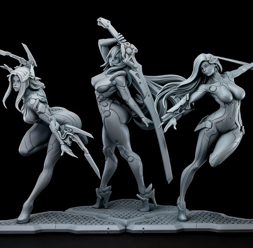Model Kit Waifu - 1/24 (3 people) Resin model colorless